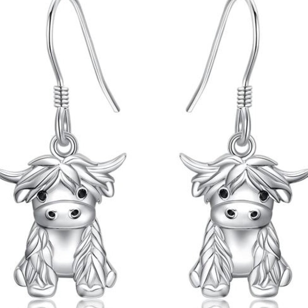 Highland Cow Dangle Earrings Sterling Silver Highland Cow Drop Earrings